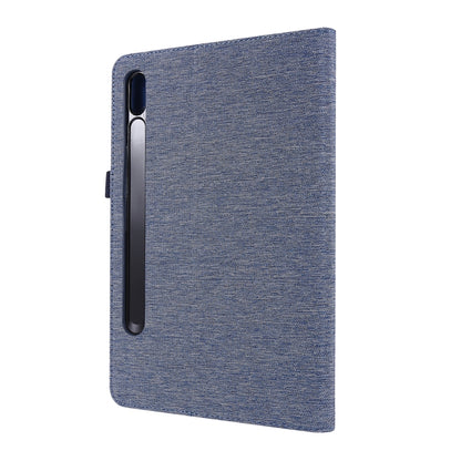 For Samsung Galaxy Tab S8 Ultra Horizontal Flip Fabric Leather Tablet Case with Card Slots & Holder(Blue) by buy2fix