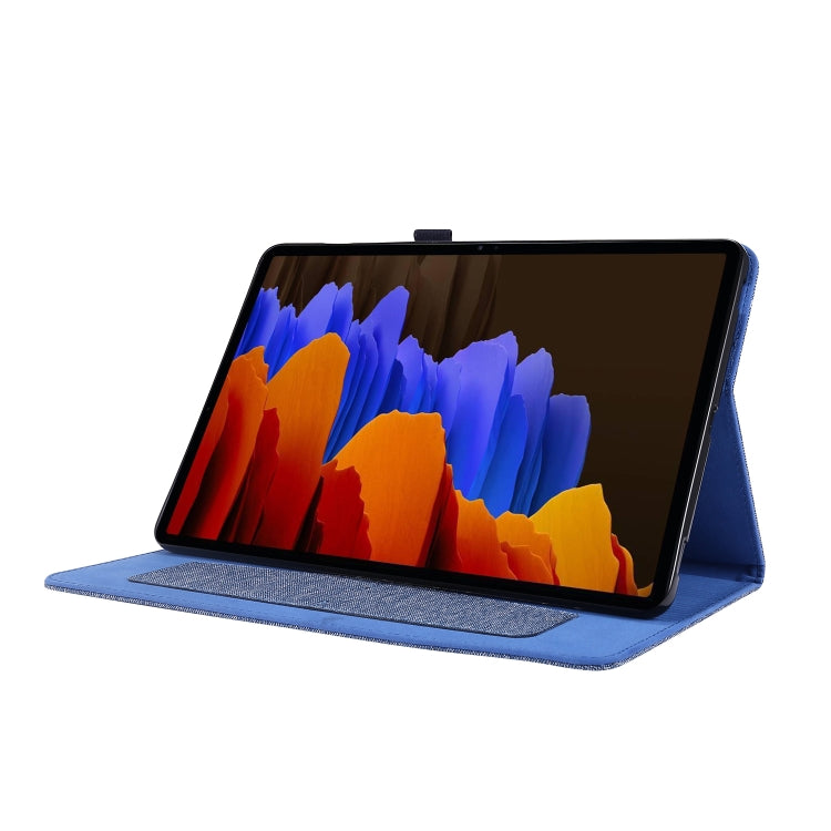 For Samsung Galaxy Tab S8 Ultra Horizontal Flip Fabric Leather Tablet Case with Card Slots & Holder(Blue) by buy2fix