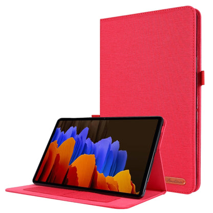 For Samsung Galaxy Tab S8 Ultra Horizontal Flip Fabric Leather Tablet Case with Card Slots & Holder(Red) by buy2fix