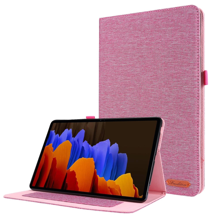 For Samsung Galaxy Tab S8 Ultra Horizontal Flip Fabric Leather Tablet Case with Card Slots & Holder(Rose Red) by buy2fix