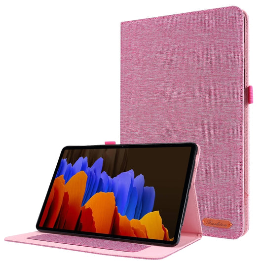 For Samsung Galaxy Tab S8 Ultra Horizontal Flip Fabric Leather Tablet Case with Card Slots & Holder(Rose Red) by buy2fix