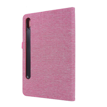 For Samsung Galaxy Tab S8 Ultra Horizontal Flip Fabric Leather Tablet Case with Card Slots & Holder(Rose Red) by buy2fix