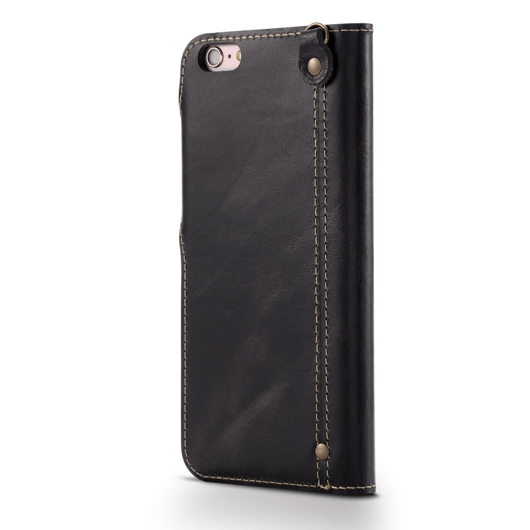 For iPhone 6 Denior Oil Wax Cowhide Magnetic Button Horizontal Flip Leather Case with Card Slots & Wallet(Black) - More iPhone Cases by Denior | Online Shopping UK | buy2fix