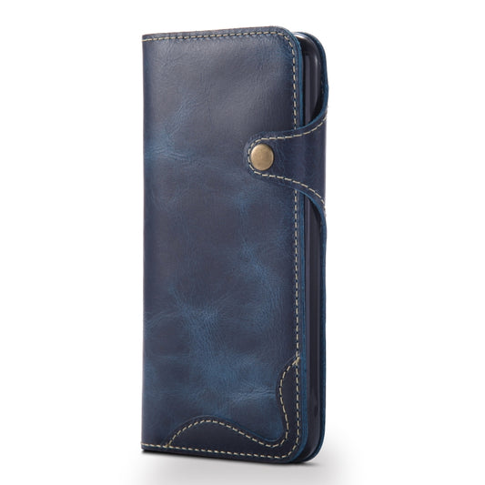 For iPhone 6 Denior Oil Wax Cowhide Magnetic Button Horizontal Flip Leather Case with Card Slots & Wallet(Dark Blue) - More iPhone Cases by Denior | Online Shopping UK | buy2fix