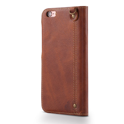 For iPhone 6 Denior Oil Wax Cowhide Magnetic Button Horizontal Flip Leather Case with Card Slots & Wallet(Brown) - More iPhone Cases by Denior | Online Shopping UK | buy2fix