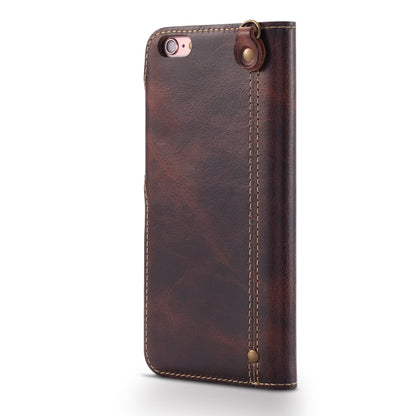 For iPhone 6 Denior Oil Wax Cowhide Magnetic Button Horizontal Flip Leather Case with Card Slots & Wallet(Dark Red) - More iPhone Cases by Denior | Online Shopping UK | buy2fix