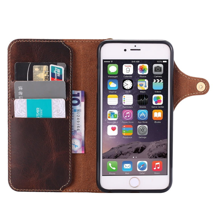 For iPhone 6 Denior Oil Wax Cowhide Magnetic Button Horizontal Flip Leather Case with Card Slots & Wallet(Dark Red) - More iPhone Cases by Denior | Online Shopping UK | buy2fix