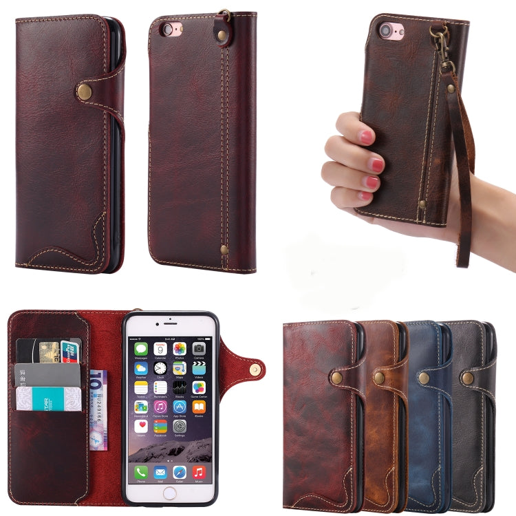 For iPhone 6 Denior Oil Wax Cowhide Magnetic Button Horizontal Flip Leather Case with Card Slots & Wallet(Dark Red) - More iPhone Cases by Denior | Online Shopping UK | buy2fix