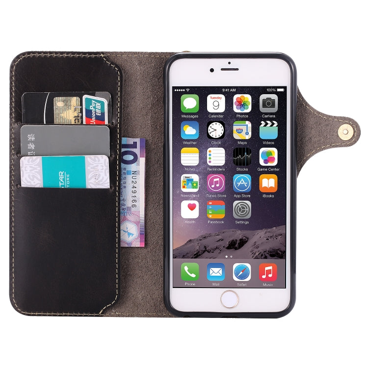 For iPhone 6 Plus / 6s Plus Denior Oil Wax Cowhide Magnetic Button Horizontal Flip Leather Case with Card Slots & Wallet(Black) - More iPhone Cases by Denior | Online Shopping UK | buy2fix