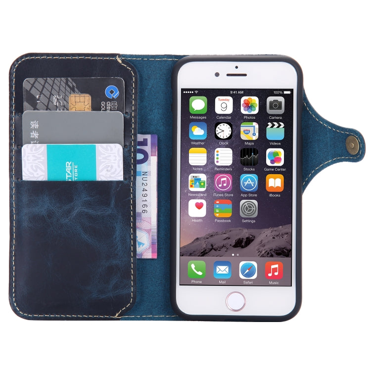 For iPhone 6 Plus / 6s Plus Denior Oil Wax Cowhide Magnetic Button Horizontal Flip Leather Case with Card Slots & Wallet(Dark Blue) - More iPhone Cases by Denior | Online Shopping UK | buy2fix