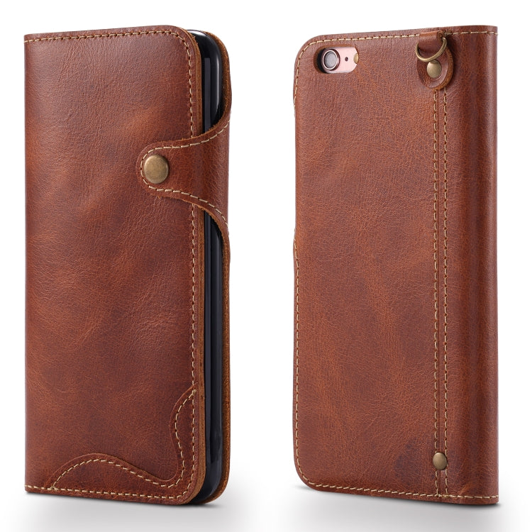For iPhone 6 Plus / 6s Plus Denior Oil Wax Cowhide Magnetic Button Horizontal Flip Leather Case with Card Slots & Wallet(Brown) - More iPhone Cases by Denior | Online Shopping UK | buy2fix