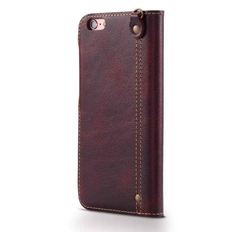 For iPhone 6 Plus / 6s Plus Denior Oil Wax Cowhide Magnetic Button Horizontal Flip Leather Case with Card Slots & Wallet(Dark Red) - More iPhone Cases by Denior | Online Shopping UK | buy2fix