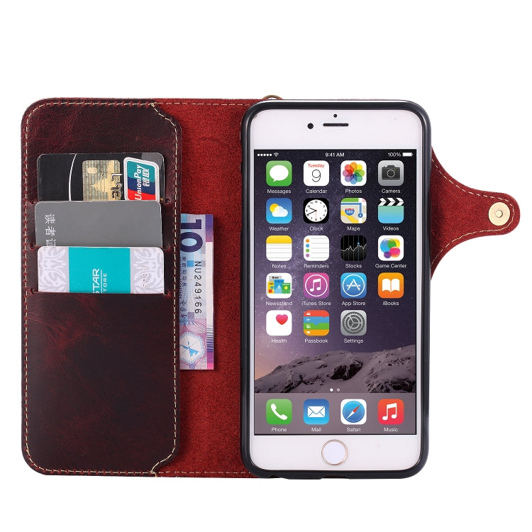 For iPhone 6 Plus / 6s Plus Denior Oil Wax Cowhide Magnetic Button Horizontal Flip Leather Case with Card Slots & Wallet(Dark Red) - More iPhone Cases by Denior | Online Shopping UK | buy2fix