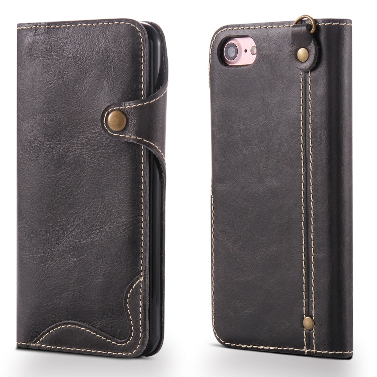 For iPhone 7 / 8 Denior Oil Wax Cowhide Magnetic Button Horizontal Flip Leather Case with Card Slots & Wallet(Black) - More iPhone Cases by Denior | Online Shopping UK | buy2fix