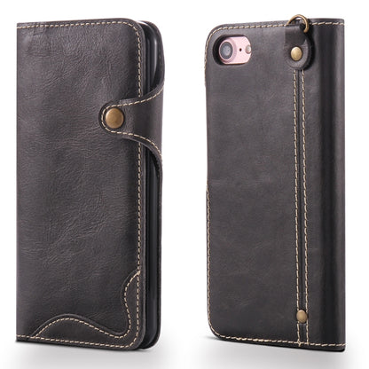For iPhone 7 / 8 Denior Oil Wax Cowhide Magnetic Button Horizontal Flip Leather Case with Card Slots & Wallet(Black) - More iPhone Cases by Denior | Online Shopping UK | buy2fix