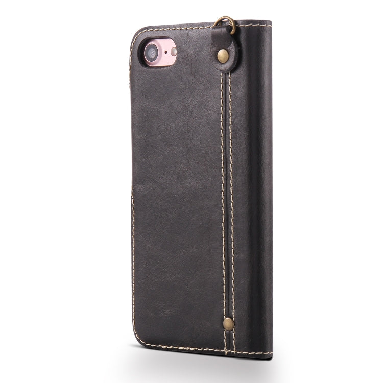 For iPhone 7 / 8 Denior Oil Wax Cowhide Magnetic Button Horizontal Flip Leather Case with Card Slots & Wallet(Black) - More iPhone Cases by Denior | Online Shopping UK | buy2fix