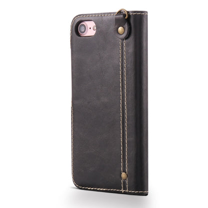 For iPhone 7 / 8 Denior Oil Wax Cowhide Magnetic Button Horizontal Flip Leather Case with Card Slots & Wallet(Black) - More iPhone Cases by Denior | Online Shopping UK | buy2fix