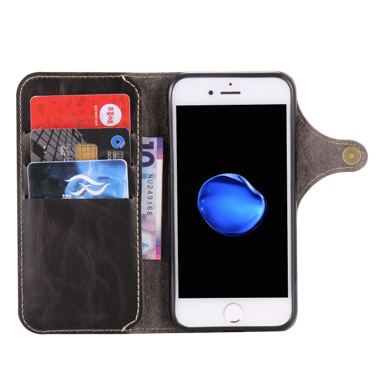 For iPhone 7 / 8 Denior Oil Wax Cowhide Magnetic Button Horizontal Flip Leather Case with Card Slots & Wallet(Black) - More iPhone Cases by Denior | Online Shopping UK | buy2fix