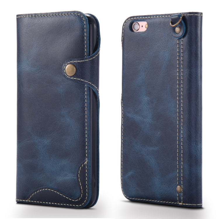 For iPhone 7 / 8 Denior Oil Wax Cowhide Magnetic Button Horizontal Flip Leather Case with Card Slots & Wallet(Dark Blue) - More iPhone Cases by Denior | Online Shopping UK | buy2fix
