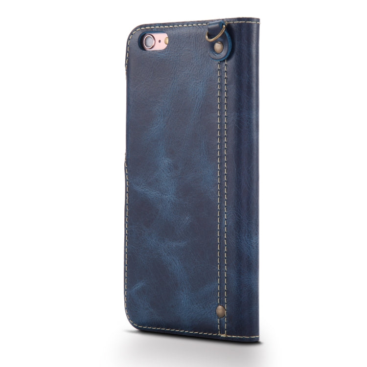 For iPhone 7 / 8 Denior Oil Wax Cowhide Magnetic Button Horizontal Flip Leather Case with Card Slots & Wallet(Dark Blue) - More iPhone Cases by Denior | Online Shopping UK | buy2fix