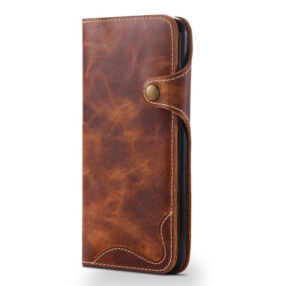For iPhone 7 / 8 Denior Oil Wax Cowhide Magnetic Button Horizontal Flip Leather Case with Card Slots & Wallet(Brown) - More iPhone Cases by Denior | Online Shopping UK | buy2fix