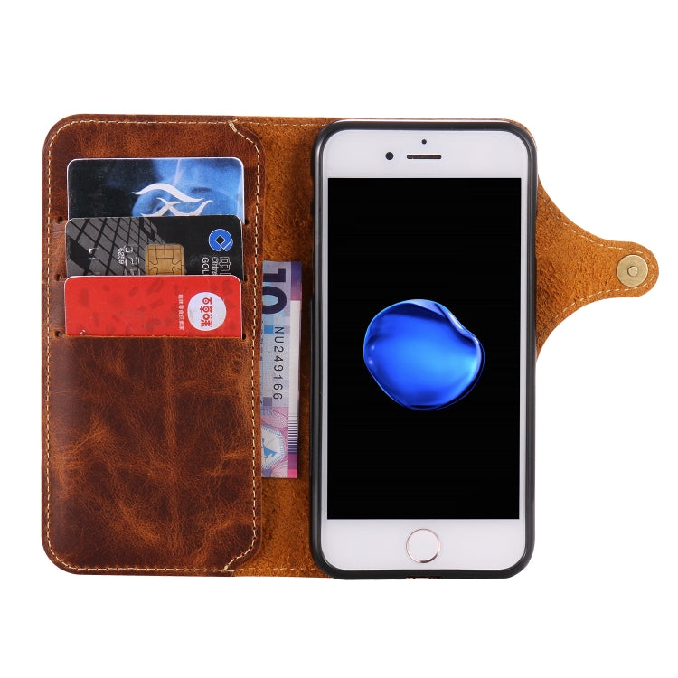 For iPhone 7 / 8 Denior Oil Wax Cowhide Magnetic Button Horizontal Flip Leather Case with Card Slots & Wallet(Brown) - More iPhone Cases by Denior | Online Shopping UK | buy2fix