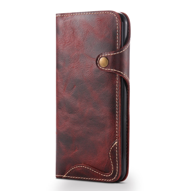 For iPhone 7 / 8 Denior Oil Wax Cowhide Magnetic Button Horizontal Flip Leather Case with Card Slots & Wallet(Dark Red) - More iPhone Cases by Denior | Online Shopping UK | buy2fix