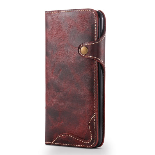 For iPhone 7 / 8 Denior Oil Wax Cowhide Magnetic Button Horizontal Flip Leather Case with Card Slots & Wallet(Dark Red) - More iPhone Cases by Denior | Online Shopping UK | buy2fix