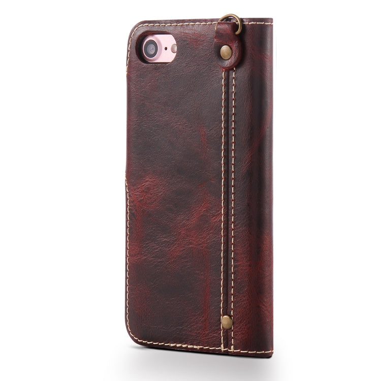 For iPhone 7 / 8 Denior Oil Wax Cowhide Magnetic Button Horizontal Flip Leather Case with Card Slots & Wallet(Dark Red) - More iPhone Cases by Denior | Online Shopping UK | buy2fix