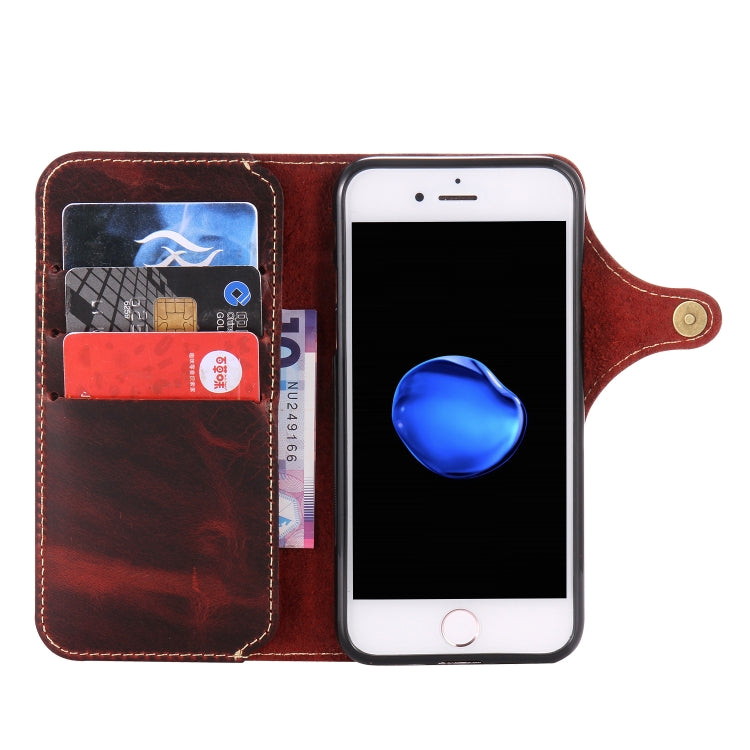 For iPhone 7 / 8 Denior Oil Wax Cowhide Magnetic Button Horizontal Flip Leather Case with Card Slots & Wallet(Dark Red) - More iPhone Cases by Denior | Online Shopping UK | buy2fix