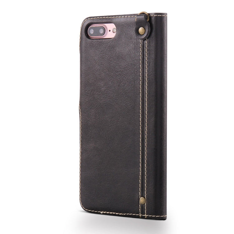 For iPhone 7 Plus / 8 Plus Denior Oil Wax Cowhide Magnetic Button Horizontal Flip Leather Case with Card Slots & Wallet(Black) - More iPhone Cases by Denior | Online Shopping UK | buy2fix