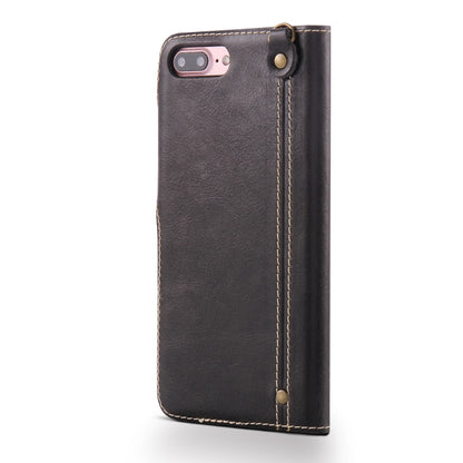 For iPhone 7 Plus / 8 Plus Denior Oil Wax Cowhide Magnetic Button Horizontal Flip Leather Case with Card Slots & Wallet(Black) - More iPhone Cases by Denior | Online Shopping UK | buy2fix