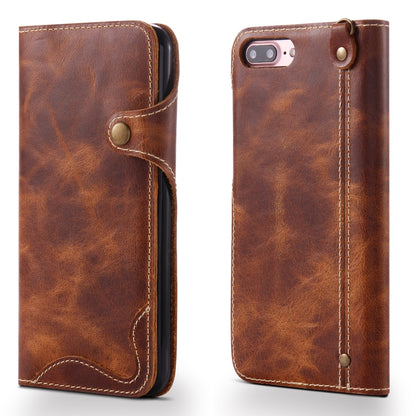 For iPhone 7 Plus / 8 Plus Denior Oil Wax Cowhide Magnetic Button Horizontal Flip Leather Case with Card Slots & Wallet(Brown) - More iPhone Cases by Denior | Online Shopping UK | buy2fix