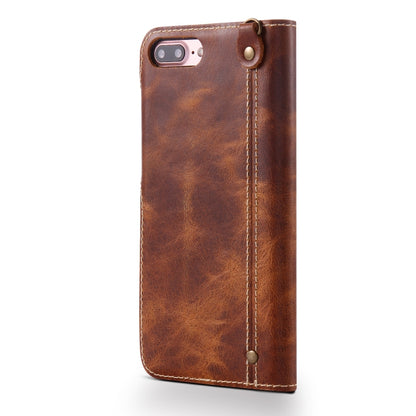 For iPhone 7 Plus / 8 Plus Denior Oil Wax Cowhide Magnetic Button Horizontal Flip Leather Case with Card Slots & Wallet(Brown) - More iPhone Cases by Denior | Online Shopping UK | buy2fix