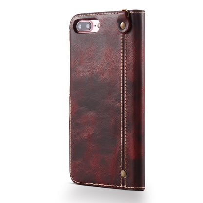 For iPhone 7 Plus / 8 Plus Denior Oil Wax Cowhide Magnetic Button Horizontal Flip Leather Case with Card Slots & Wallet(Dark Red) - More iPhone Cases by Denior | Online Shopping UK | buy2fix
