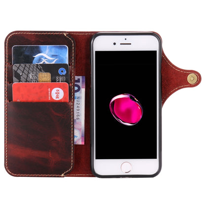 For iPhone 7 Plus / 8 Plus Denior Oil Wax Cowhide Magnetic Button Horizontal Flip Leather Case with Card Slots & Wallet(Dark Red) - More iPhone Cases by Denior | Online Shopping UK | buy2fix