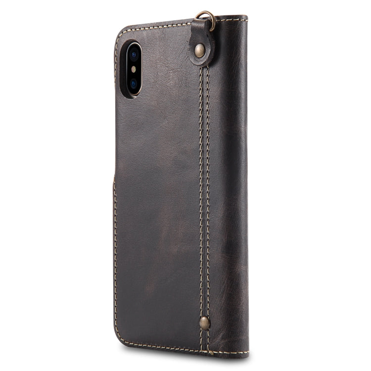 For iPhone X / XS Denior Oil Wax Cowhide Magnetic Button Horizontal Flip Leather Case with Card Slots & Wallet(Black) - More iPhone Cases by Denior | Online Shopping UK | buy2fix