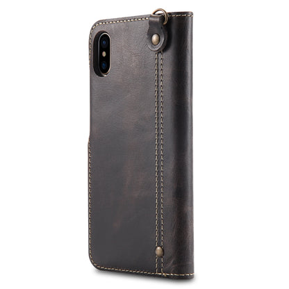 For iPhone X / XS Denior Oil Wax Cowhide Magnetic Button Horizontal Flip Leather Case with Card Slots & Wallet(Black) - More iPhone Cases by Denior | Online Shopping UK | buy2fix