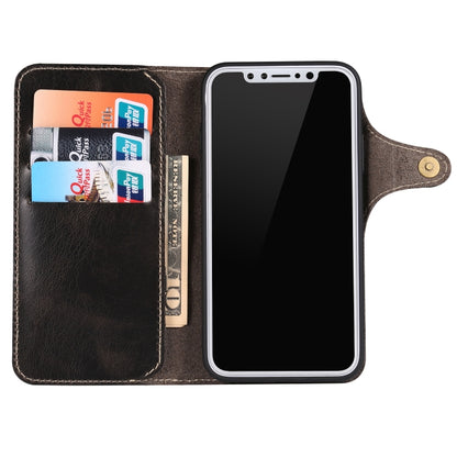 For iPhone X / XS Denior Oil Wax Cowhide Magnetic Button Horizontal Flip Leather Case with Card Slots & Wallet(Black) - More iPhone Cases by Denior | Online Shopping UK | buy2fix