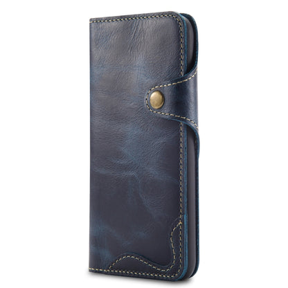 For iPhone X / XS Denior Oil Wax Cowhide Magnetic Button Horizontal Flip Leather Case with Card Slots & Wallet(Dark Blue) - More iPhone Cases by Denior | Online Shopping UK | buy2fix