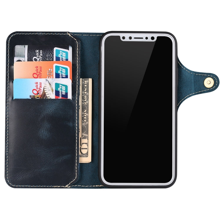 For iPhone X / XS Denior Oil Wax Cowhide Magnetic Button Horizontal Flip Leather Case with Card Slots & Wallet(Dark Blue) - More iPhone Cases by Denior | Online Shopping UK | buy2fix