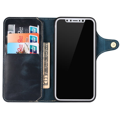 For iPhone X / XS Denior Oil Wax Cowhide Magnetic Button Horizontal Flip Leather Case with Card Slots & Wallet(Dark Blue) - More iPhone Cases by Denior | Online Shopping UK | buy2fix