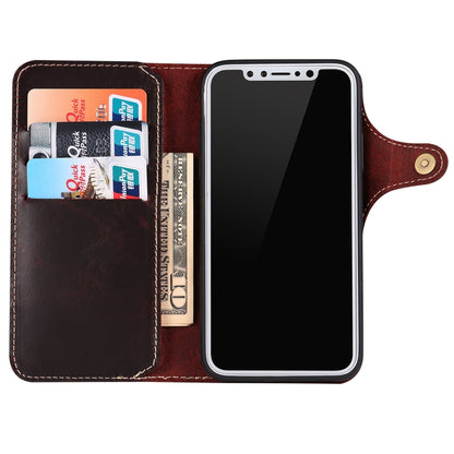 For iPhone X / XS Denior Oil Wax Cowhide Magnetic Button Horizontal Flip Leather Case with Card Slots & Wallet(Dark Red) - More iPhone Cases by Denior | Online Shopping UK | buy2fix