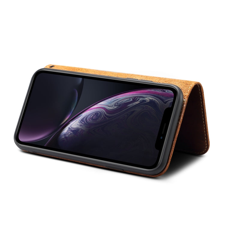 For iPhone X / XS Denior Oil Wax Cowhide Magnetic Button Horizontal Flip Leather Case with Card Slots & Wallet(Dark Red) - More iPhone Cases by Denior | Online Shopping UK | buy2fix