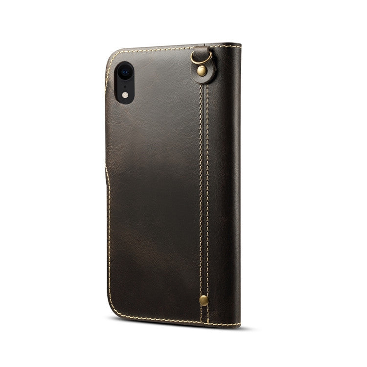 For iPhone XR Denior Oil Wax Cowhide Magnetic Button Horizontal Flip Leather Case with Card Slots & Wallet(Black) - More iPhone Cases by Denior | Online Shopping UK | buy2fix