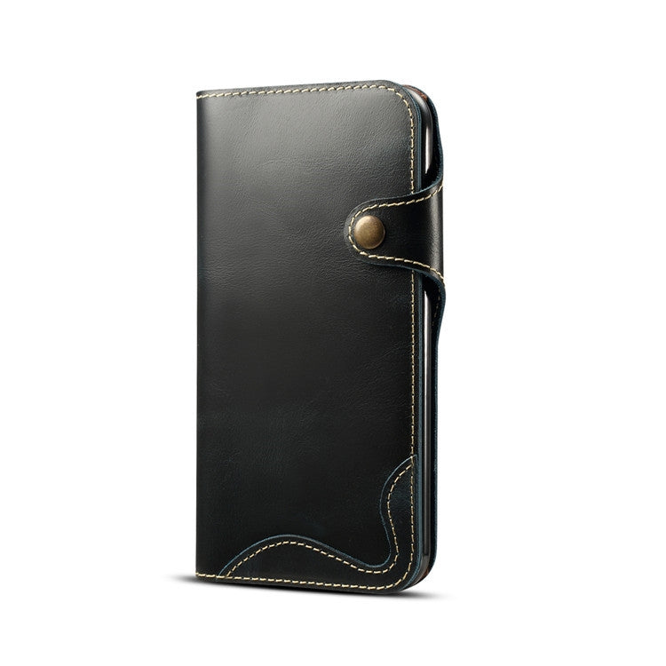 For iPhone XR Denior Oil Wax Cowhide Magnetic Button Horizontal Flip Leather Case with Card Slots & Wallet(Dark Blue) - More iPhone Cases by Denior | Online Shopping UK | buy2fix