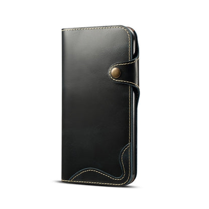 For iPhone XR Denior Oil Wax Cowhide Magnetic Button Horizontal Flip Leather Case with Card Slots & Wallet(Dark Blue) - More iPhone Cases by Denior | Online Shopping UK | buy2fix