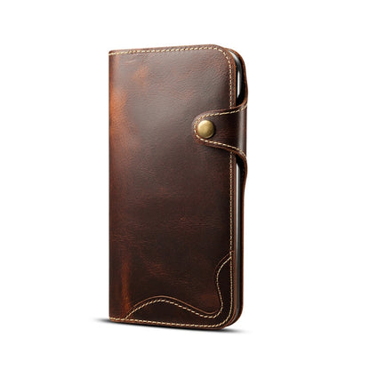 For iPhone XR Denior Oil Wax Cowhide Magnetic Button Horizontal Flip Leather Case with Card Slots & Wallet(Brown) - More iPhone Cases by Denior | Online Shopping UK | buy2fix