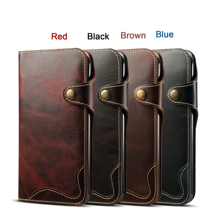 For iPhone XR Denior Oil Wax Cowhide Magnetic Button Horizontal Flip Leather Case with Card Slots & Wallet(Brown) - More iPhone Cases by Denior | Online Shopping UK | buy2fix