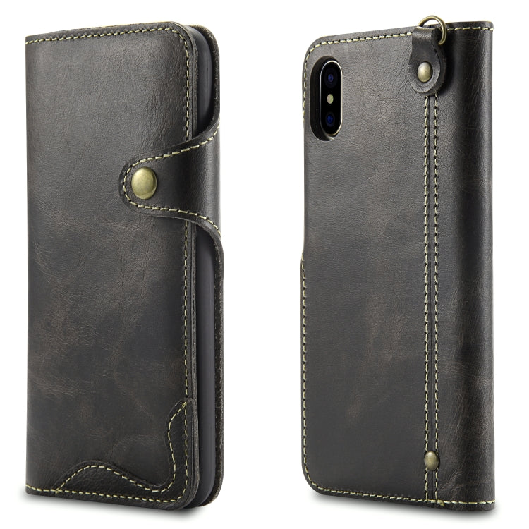 For iPhone XS Max Denior Oil Wax Cowhide Magnetic Button Horizontal Flip Leather Case with Card Slots & Wallet(Black) - More iPhone Cases by Denior | Online Shopping UK | buy2fix